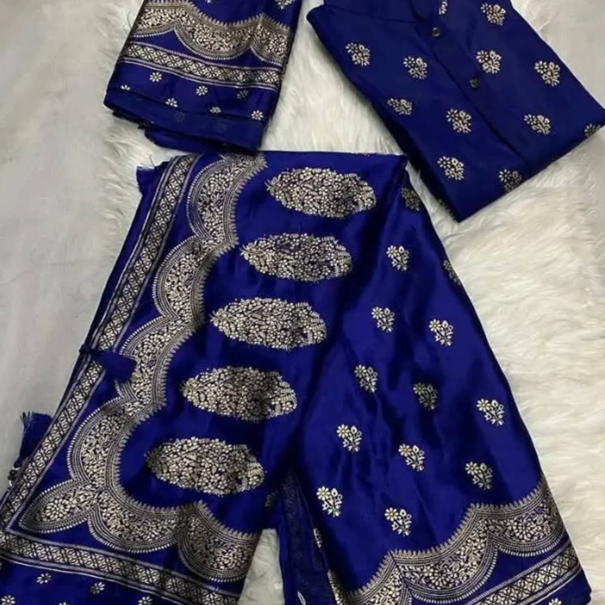 Royal Blue Printed Three Piece