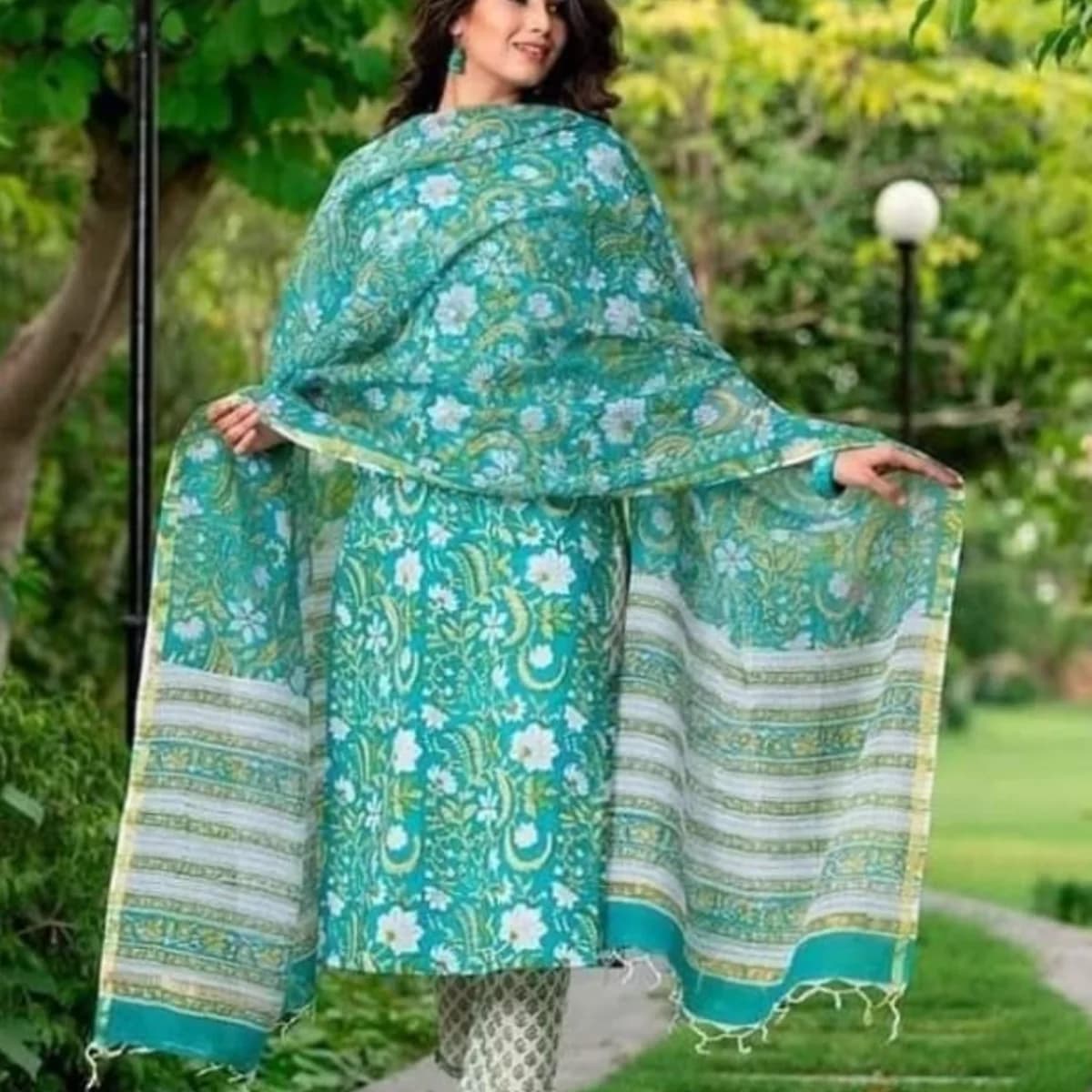 Mint Blossom Cotton Three Piece